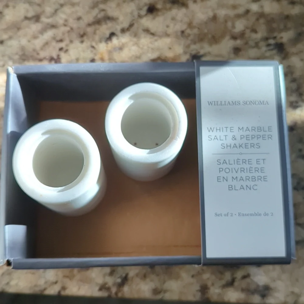 WILLIAMS-SONOMA white marble salt & pepper shakers